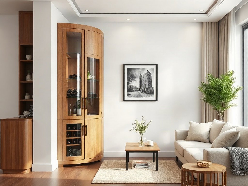 Tủ Rượu Góc Phòng Khách Tiện Nghi Và Sang Trọng Tủ rượu góc hiện đại thiết kế tối giản đường nét vuông vức