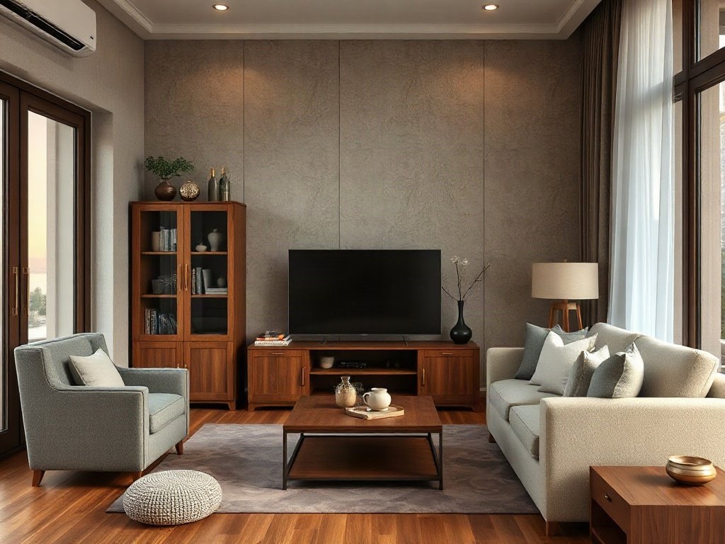 Tủ Rượu Góc Phòng Khách Tiện Nghi Và Sang Trọng Tủ rượu góc phối cùng kệ tivi và sofa phòng khách