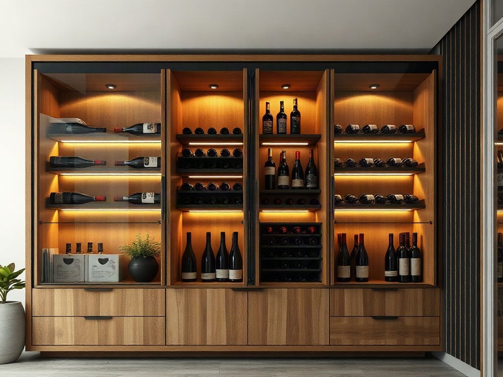 Tủ rượu hiện đại kết hợp gỗ óc chó cho kiến trúc sư