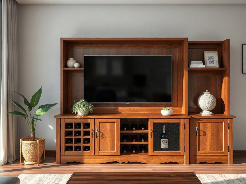 Tủ rượu kết hợp tủ trang trí phòng khách tiết kiệm