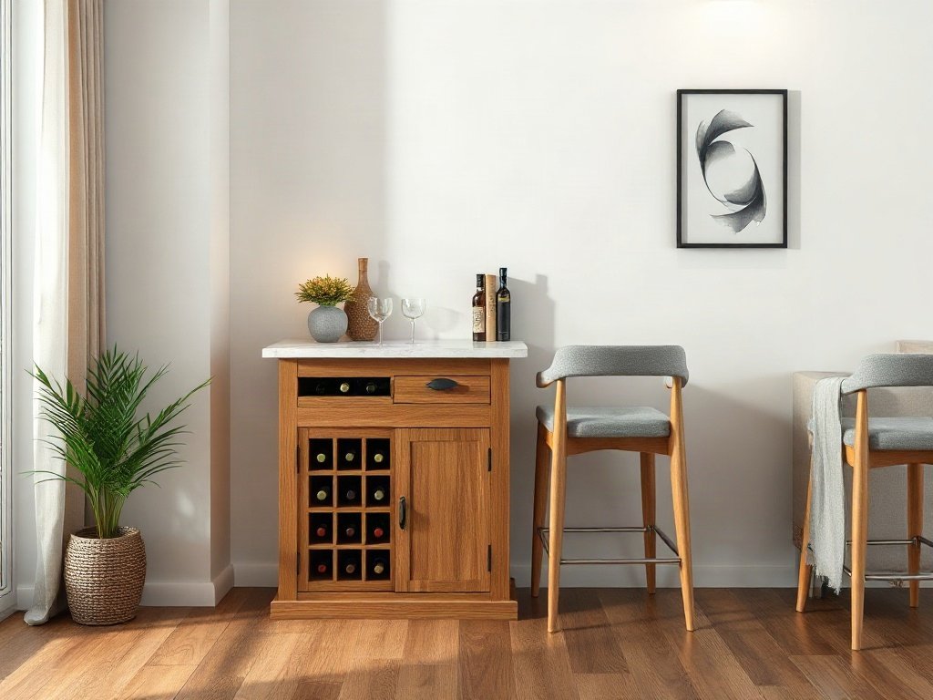 Tủ Rượu Ngăn Phòng Khách Và Bếp Đa Năng Tủ rượu kết hợp vách ngăn kiểu quầy bar mini mặt đá