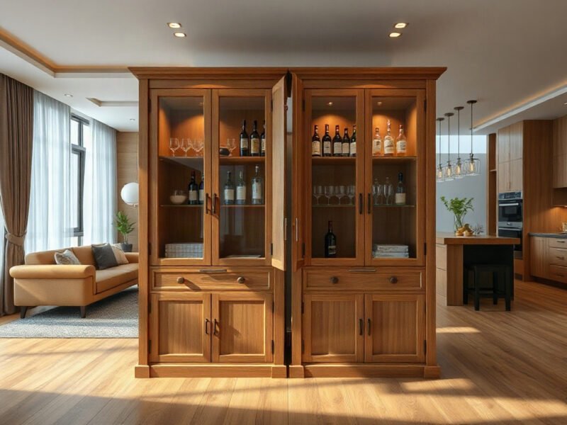 Tủ Rượu Ngăn Phòng Khách Và Bếp Đa Năng Tủ rượu ngăn phòng khách và bếp bằng gỗ sồi tự nhiên hai mặt
