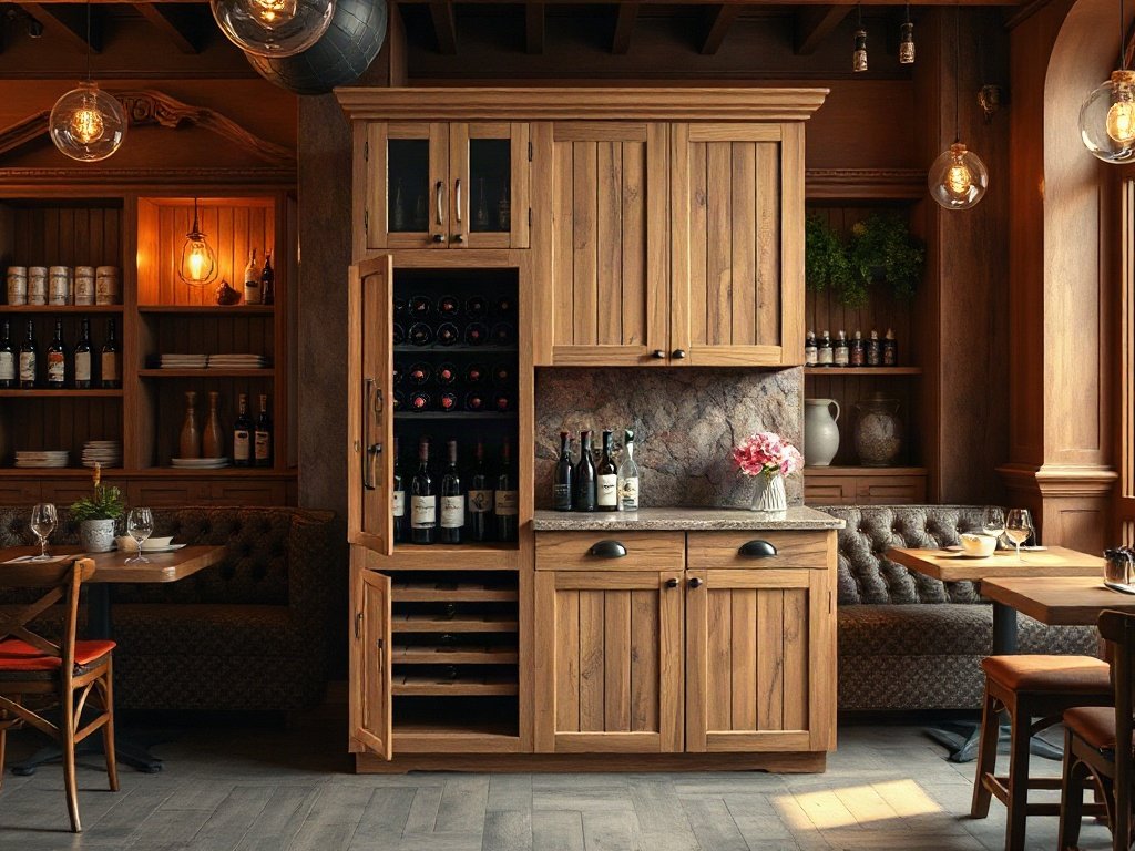 Tủ rượu phòng khách kết hợp quầy bar cho quán cà phê