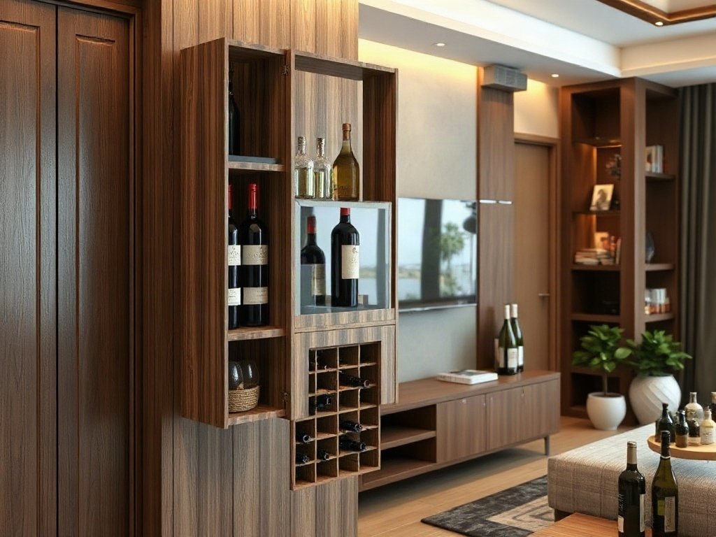 Tủ rượu treo tường gỗ công nghiệp tiết kiệm diện tích