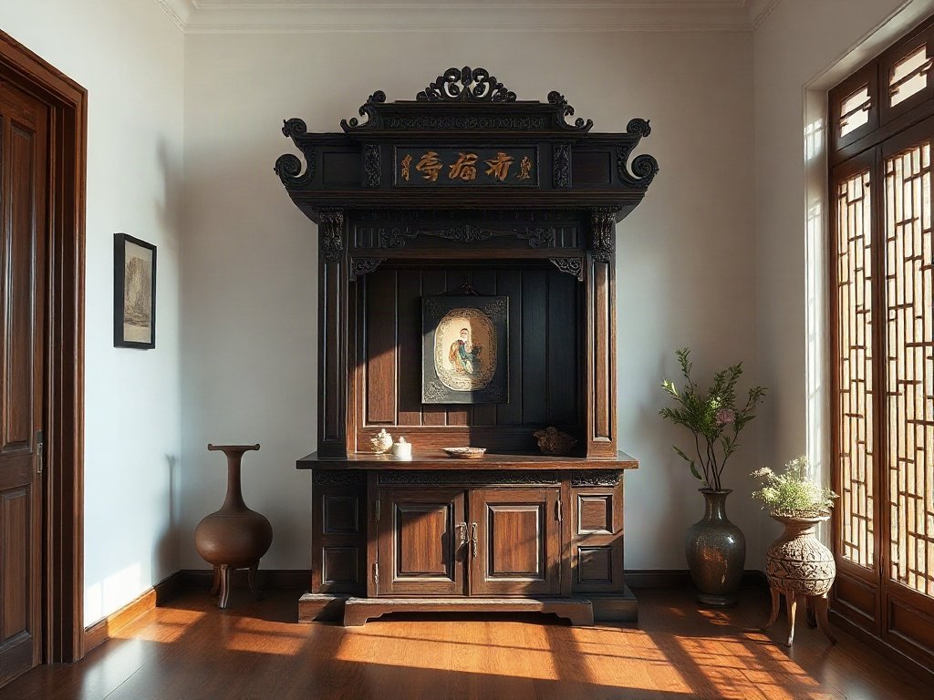 Tủ thờ gỗ đặt cách tường tạo khoảng thông thoáng chống ẩm mốc