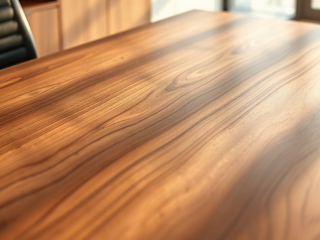 6 ý tưởng decor bàn làm việc phong cách ấn tượng nhất hiện nay Vân gỗ óc chó cận cảnh trên mặt bàn làm việc cao cấp