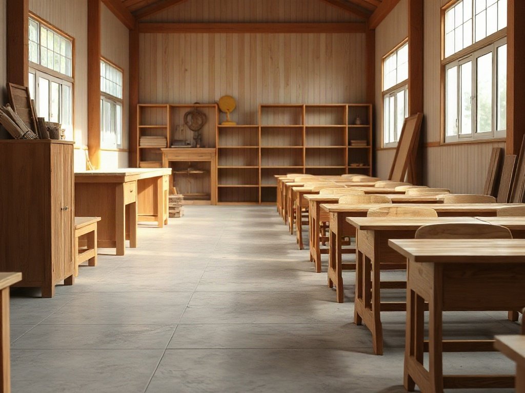 Xưởng mộc đóng bàn học gỗ tự nhiên cho bé chưa hoàn thiện