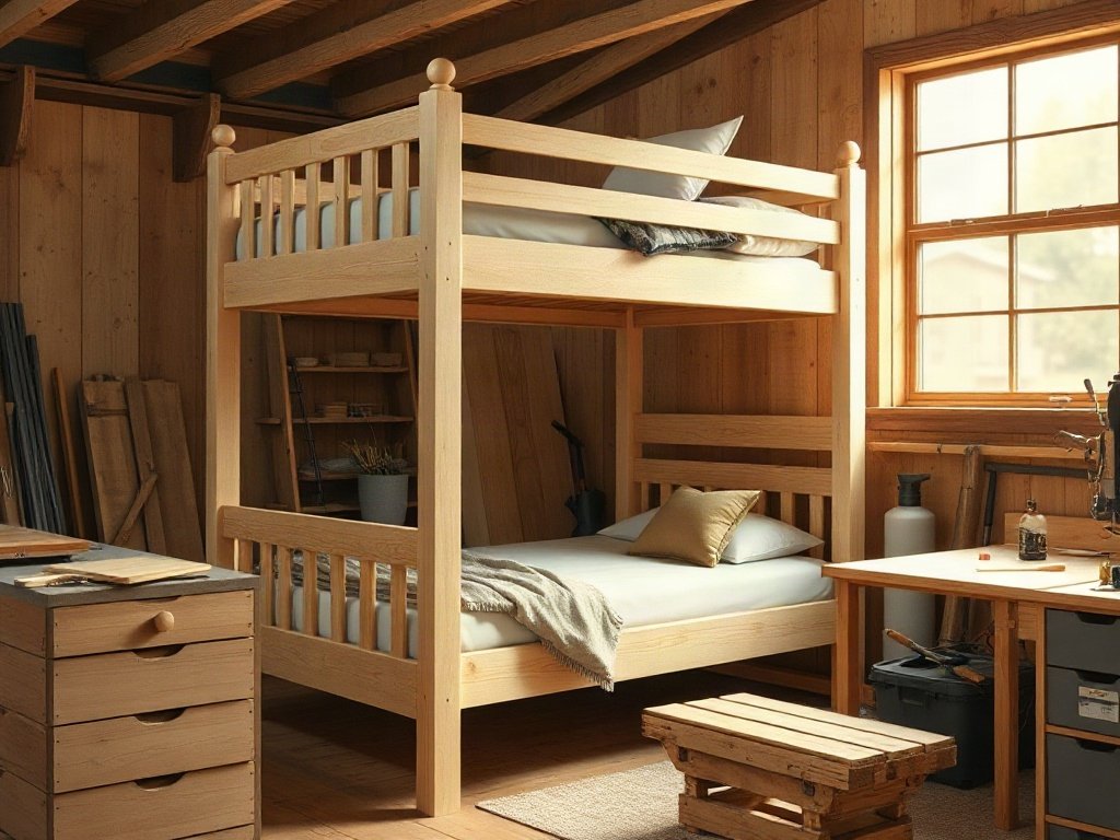 Xưởng mộc hoàn thiện giường tầng cho bé trước khi giao