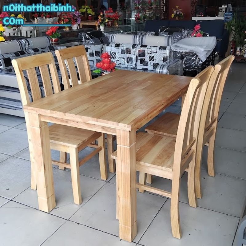 Bàn ăn gỗ cao su 4 ghế MS 3494 giá tốt TPHCM Thiết kế ghế ăn gỗ cao su đơn giản, hiện đại