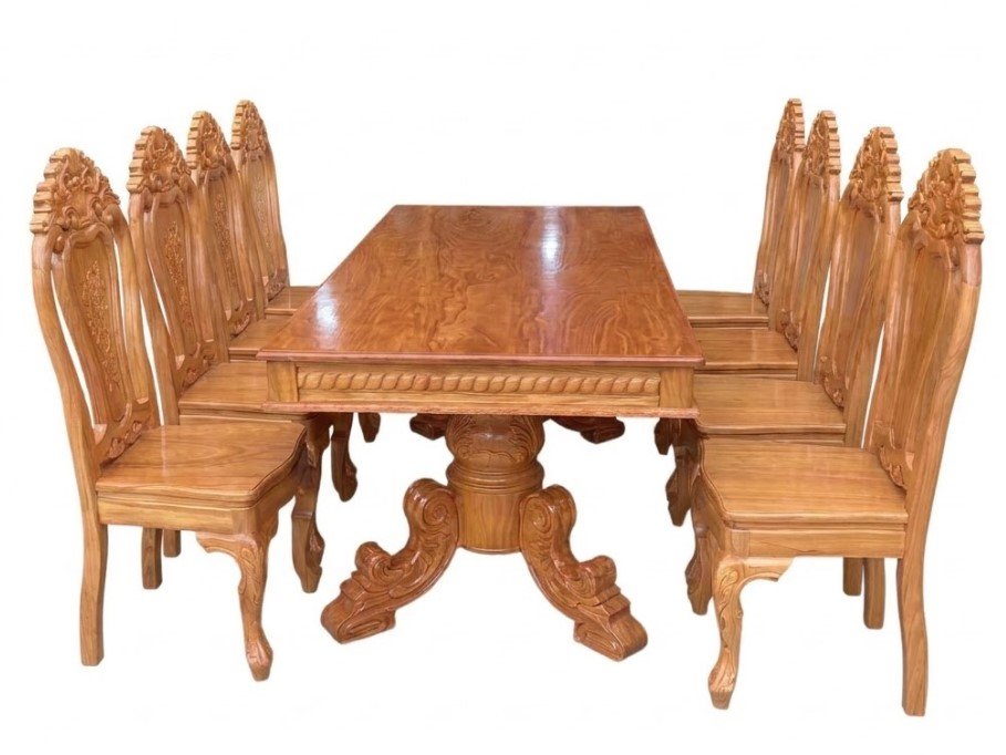Bàn ăn gõ đỏ mặt nguyên tấm dày 3 phân MS 3501 - Giá tốt TPHCM Chi tiết chân bàn thiết kế tinh xảo