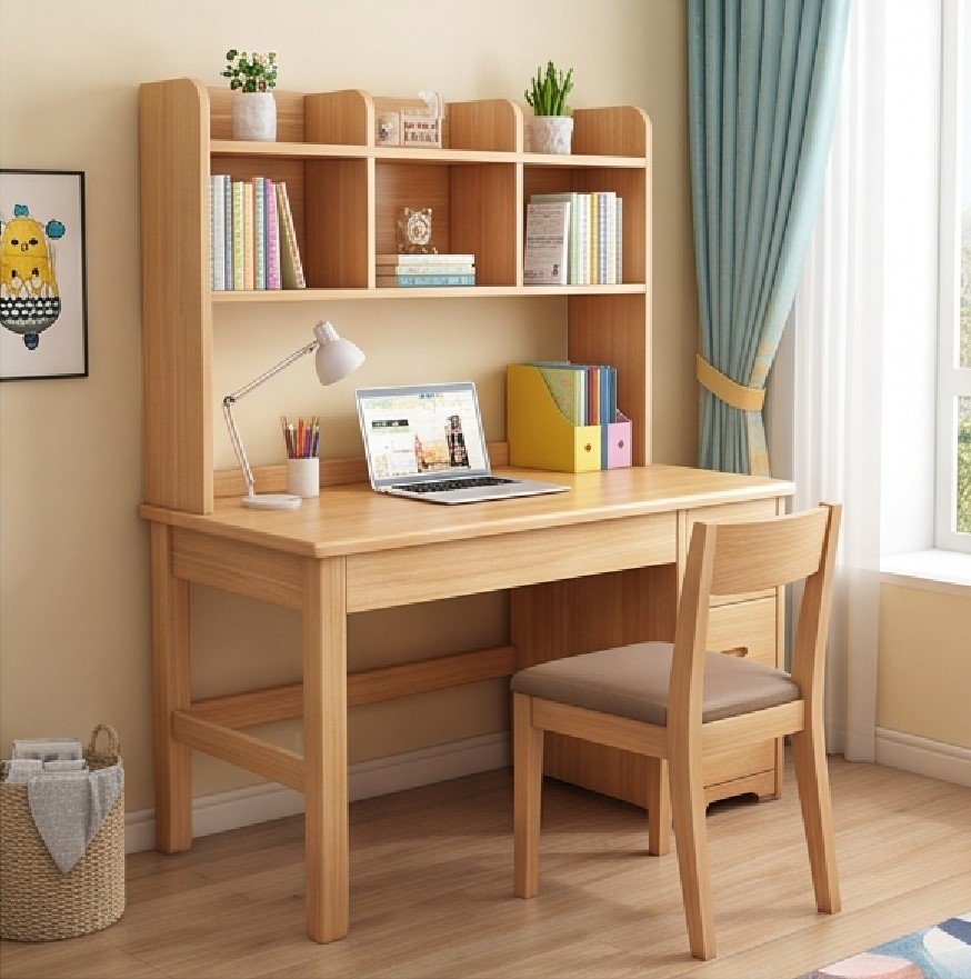 Top Các Mẫu Bàn Học Gỗ Tự Nhiên Có Giá Sách Đẹp, Bền Nhất Cho Bé Bàn học gỗ thông liền giá sách giá rẻ TPHCM