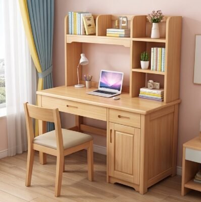 Bàn học gỗ tự nhiên có giá sách
