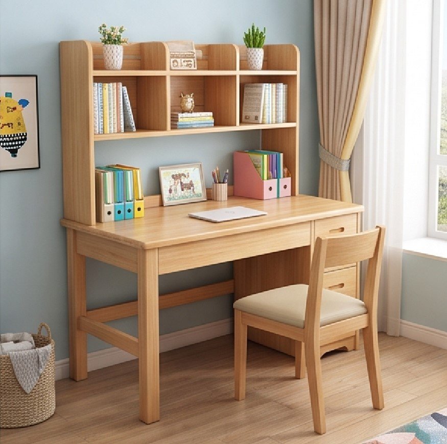 Top Các Mẫu Bàn Học Gỗ Tự Nhiên Có Giá Sách Đẹp, Bền Nhất Cho Bé Bàn học gỗ tự nhiên có giá sách thiết kế chuẩn Nội Thất Thái Bình