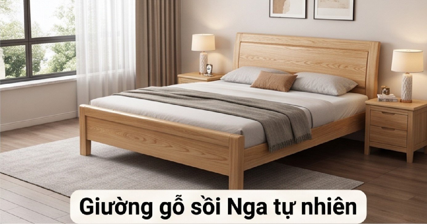 Giường gỗ sồi Nga tự nhiên