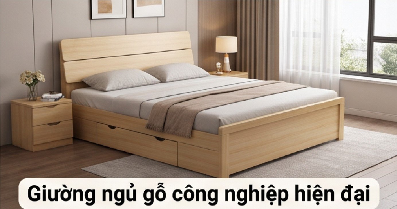 Giường ngủ gỗ công nghiệp hiện đại