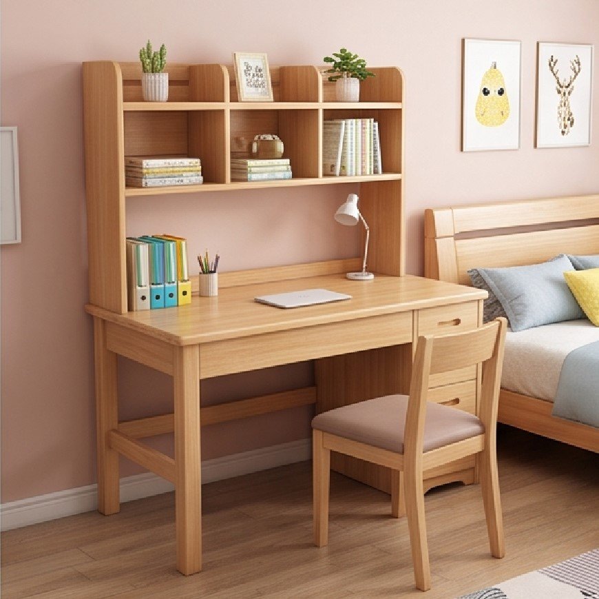 Top Các Mẫu Bàn Học Gỗ Tự Nhiên Có Giá Sách Đẹp, Bền Nhất Cho Bé Góc học tập hiện đại với bàn học gỗ tự nhiên có giá sách