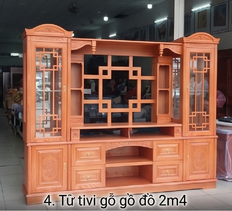 Top Mẫu Tủ Tivi Liền Tủ Rượu Giá Rẻ TPHCM Gỗ Gõ Đỏ Đẹp Sang Trọng Kệ tivi gỗ gõ đỏ 2m4 phòng khách TPHCM