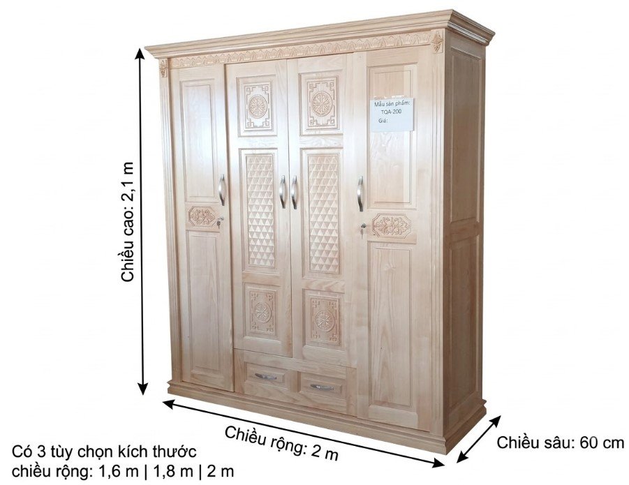 Tủ quần áo gỗ sồi tự nhiên MS 3493 - Giá tốt TPHCM Tủ quần áo gỗ sồi tự nhiên MS 3493 nhìn toàn cảnh