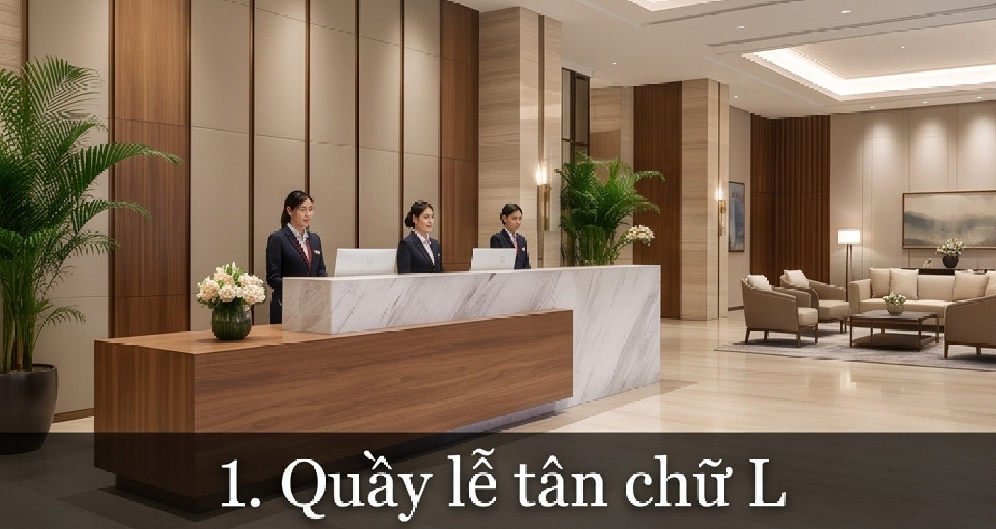 Quầy Lễ Tân Chữ L Mặt Đá Vân Mây: Tối Ưu Không Gian, Sang Trọng Quầy lễ tân chữ L