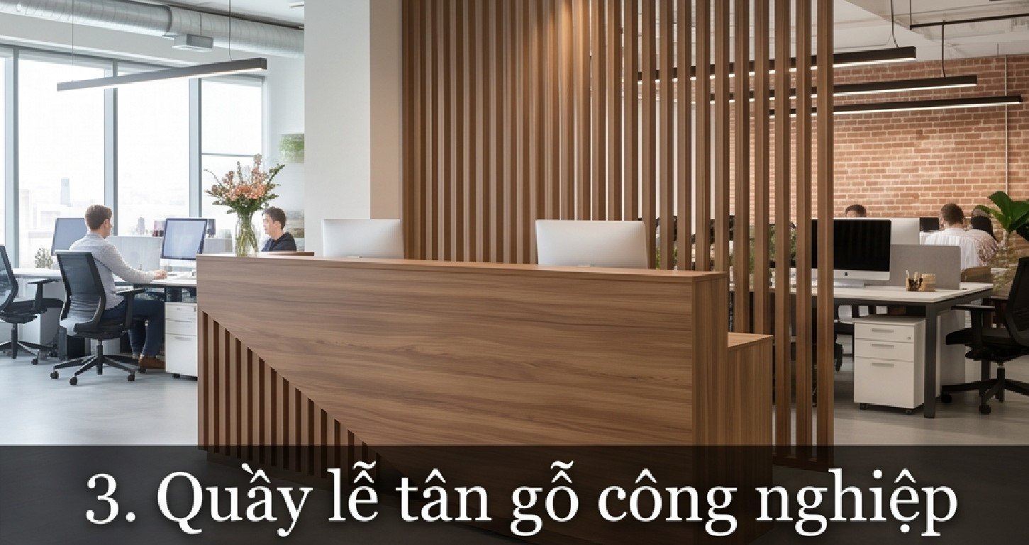 Quầy Lễ Tân Chữ L Mặt Đá Vân Mây: Tối Ưu Không Gian, Sang Trọng Quầy lễ tân gỗ công nghiệp MDF