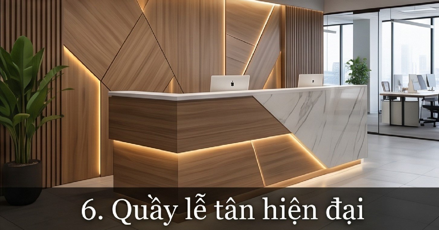 Quầy Lễ Tân Chữ L Mặt Đá Vân Mây: Tối Ưu Không Gian, Sang Trọng Quầy lễ tân hiện đại sang trọng