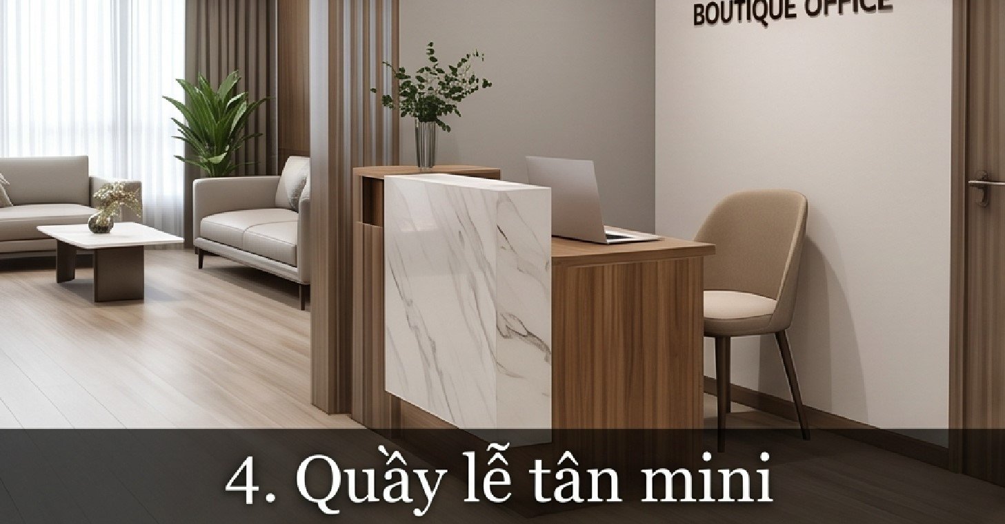 Quầy Lễ Tân Chữ L Mặt Đá Vân Mây: Tối Ưu Không Gian, Sang Trọng Quầy lễ tân mini cho cửa hàng nhỏ