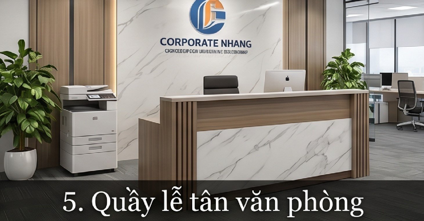 Quầy Lễ Tân Chữ L Mặt Đá Vân Mây: Tối Ưu Không Gian, Sang Trọng Quầy lễ tân văn phòng hiện đại