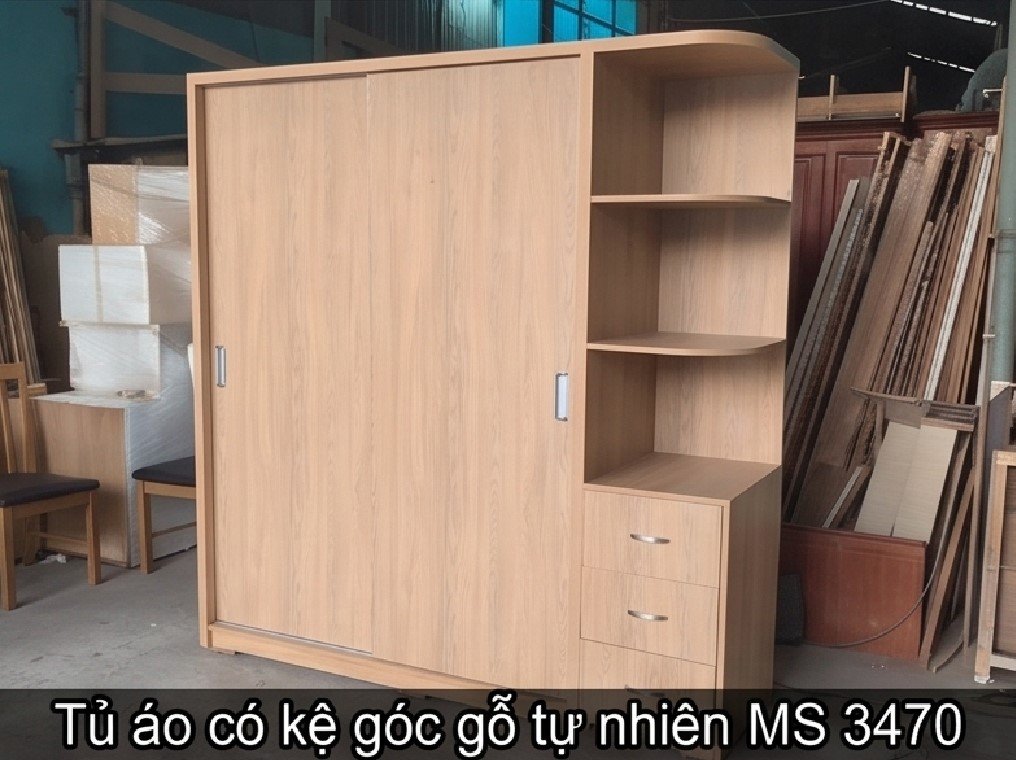 Tủ áo có kệ góc gỗ tự nhiên MS 3470 giá tốt