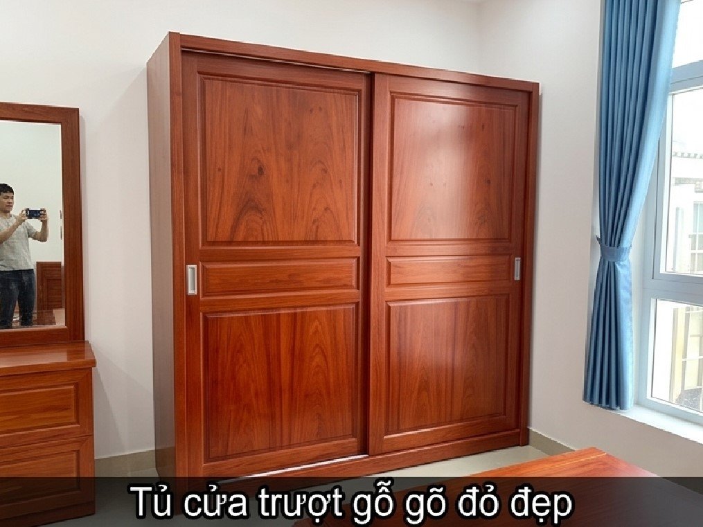 Tủ cửa trượt gỗ gõ đỏ đẹp tự nhiên cao cấp