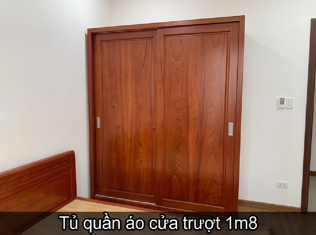 Tủ quần áo cửa trượt 1m8 gỗ gõ đỏ tự nhiên cho phòng ngủ
