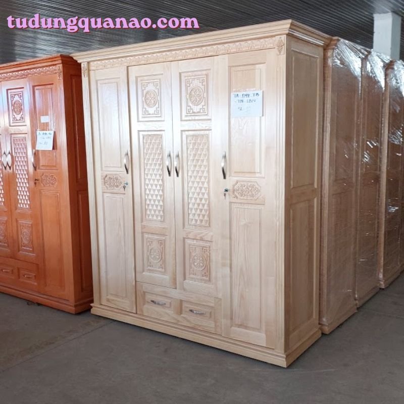 Tủ quần áo gỗ sồi tự nhiên MS 3493 - Giá tốt TPHCM Cận cảnh vân gỗ sồi tự nhiên trên bề mặt tủ