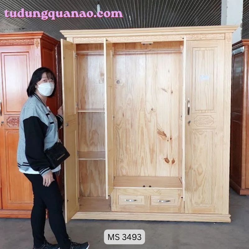 Nơi Bán Tủ Quần Áo Gỗ Cao Cấp Uy Tín, Giá Tốt Tại TPHCM Tủ quần áo gỗ sồi tự nhiên MS 3493 – Giá tốt TPHCM