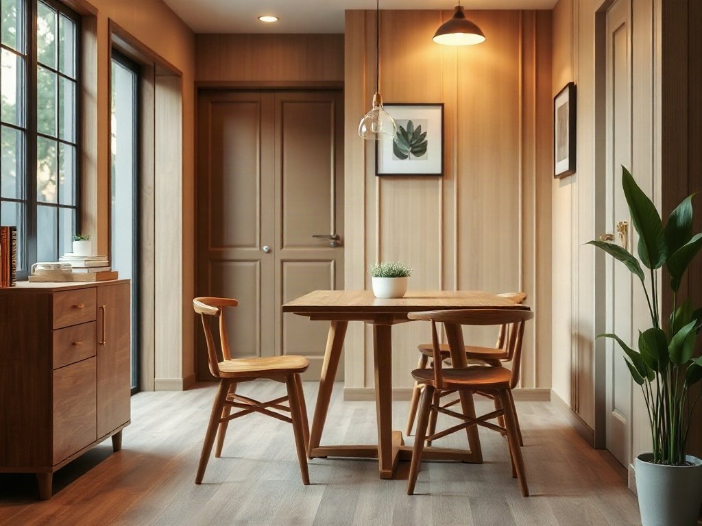 Những thiết kế độc đáo dành cho nội thất văn phòng đơn giản Bàn ăn gỗ nhỏ gọn trong khu pantry văn phòng đơn giản