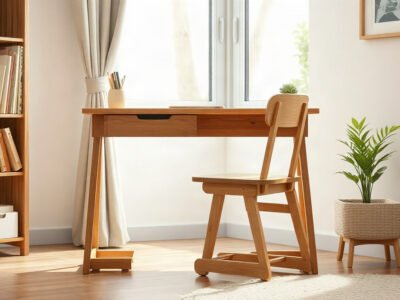 Bàn học cho bé chống gù mặt bàn nghiêng gỗ tự nhiên chân điều chỉnh