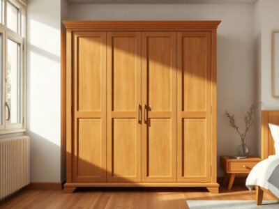Cách chọn tủ quần áo gỗ phù hợp với phòng ngủ qua mẫu tủ bốn cánh gỗ tự nhiên