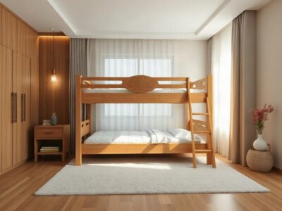 Giường gỗ tự nhiên cao cấp trong phòng ngủ minh họa các bước bảo trì giường gỗ để tăng tuổi thọ