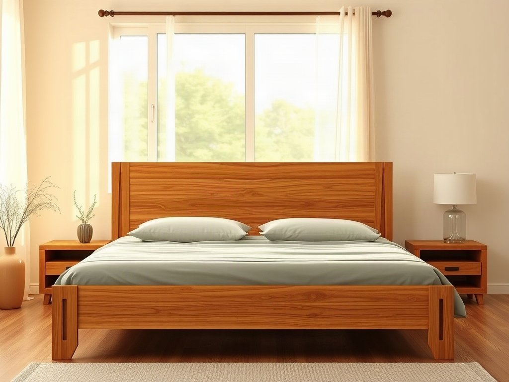 Giường gỗ tự nhiên trong phòng ngủ minh họa cách bảo trì giường gỗ đơn giản