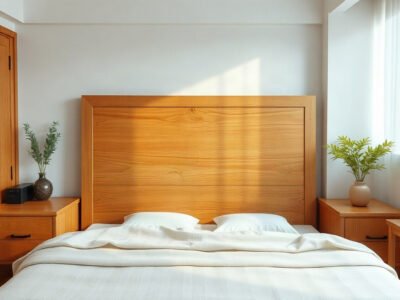 Giường gỗ tự nhiên trong phòng ngủ thể hiện cách bảo trì giường gỗ đơn giản