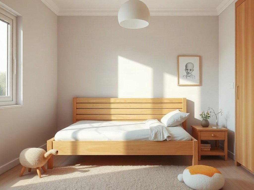 Mua giường ngủ gỗ trẻ em giá rẻ cần quan tâm đến vấn đề gì Giường ngủ gỗ trẻ em giá rẻ thiết kế đơn giản đặt trong phòng nhỏ