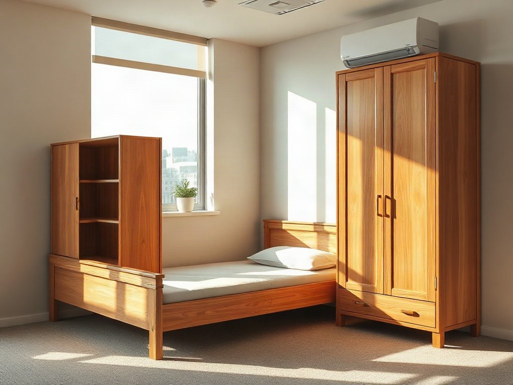 Những thiết kế độc đáo dành cho nội thất văn phòng đơn giản Giường ngủ gỗ tự nhiên và tủ quần áo gỗ trong phòng nghỉ văn phòng
