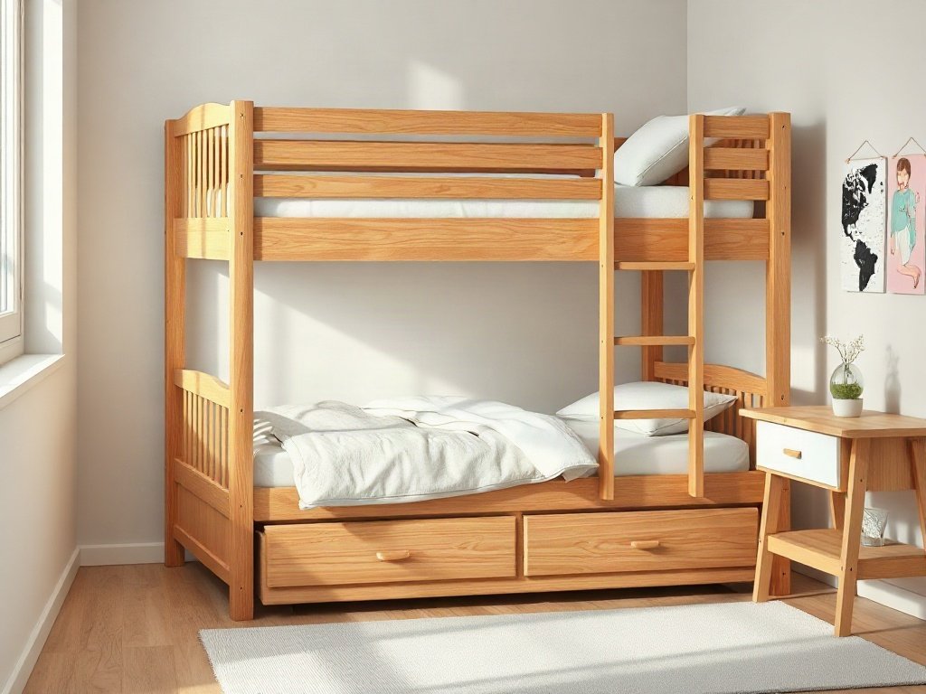 Giường tầng cho bé tích hợp ngăn kéo gỗ tự nhiên tiện lợi