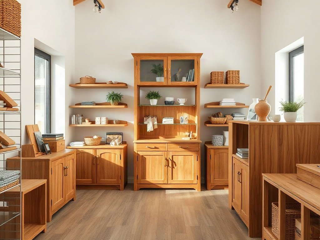 Không gian shop bán lẻ phối tủ trưng bày đồng bộ cùng quầy gỗ