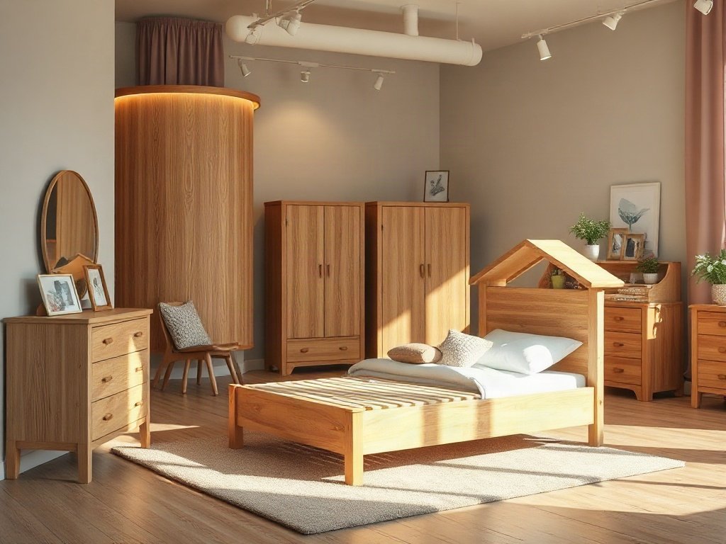 Mua giường ngủ gỗ trẻ em giá rẻ cần quan tâm đến vấn đề gì Không gian trưng bày giường ngủ gỗ tự nhiên tại xưởng nội thất