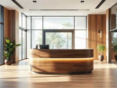 Kinh nghiệm chọn quầy lễ tân phù hợp nhất với mẫu gỗ tự nhiên hiện đại