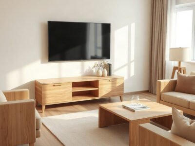 Mẹo chọn kệ tivi phù hợp nội thất với mẫu kệ gỗ tự nhiên phòng khách hiện đại