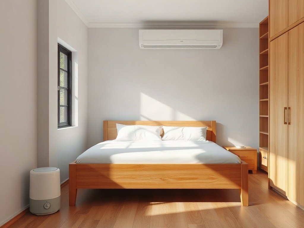 Phòng ngủ dùng máy hút ẩm giúp giữ gìn giường gỗ bền đẹp lâu dài