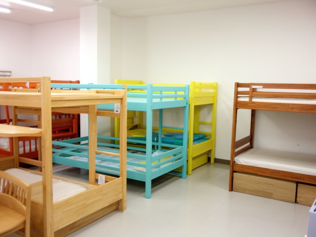Showroom trưng bày các mẫu giường tầng cho bé đa dạng màu sắc