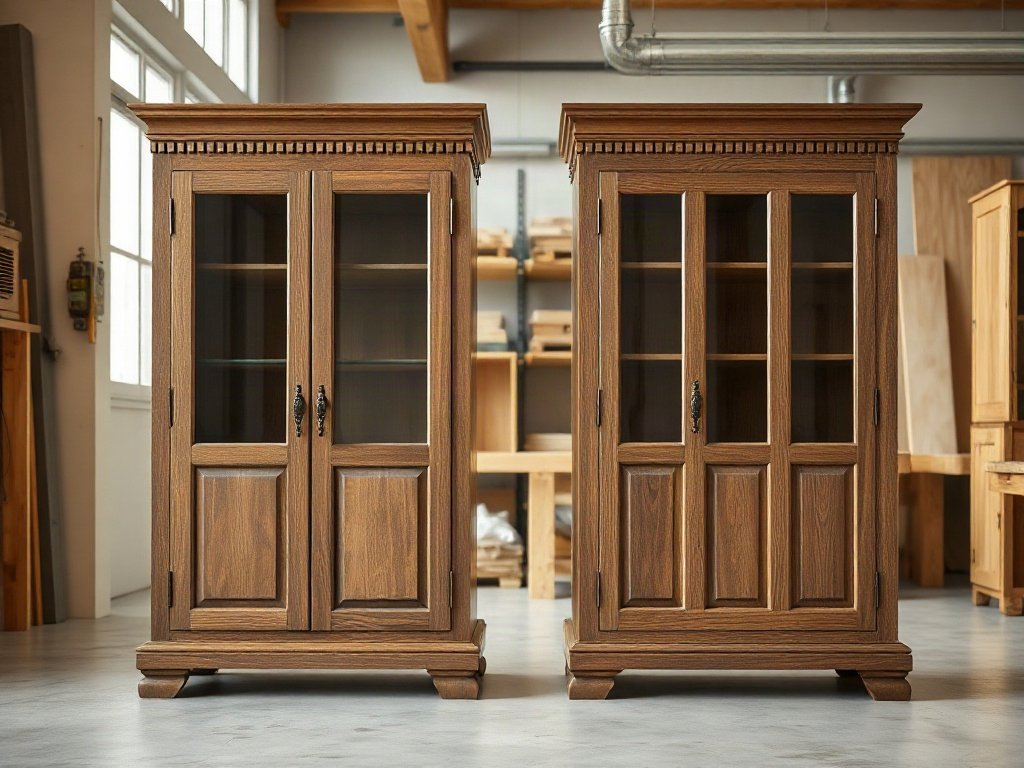 So sánh tủ giá rẻ phủ veneer và tủ cao cấp gỗ đặc cạnh nhau