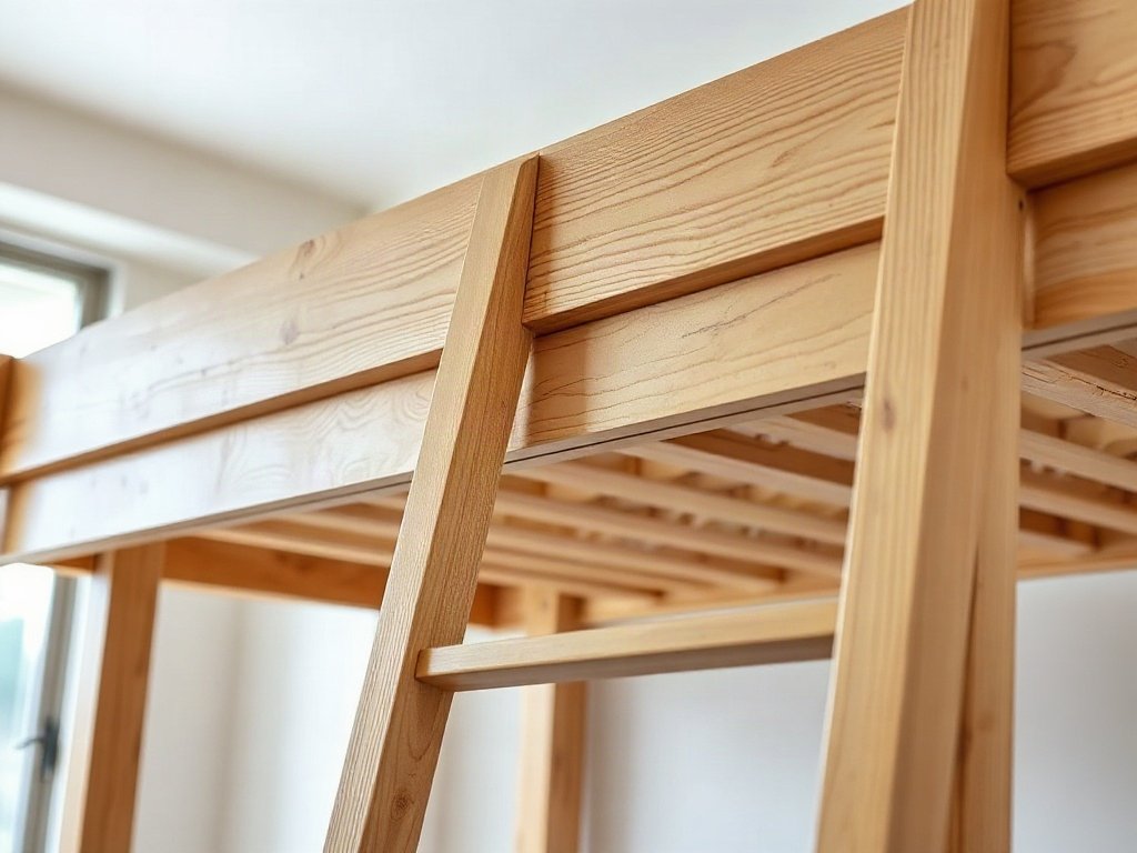 Thanh đỡ và cầu thang gỗ chắc chắn của giường tầng tự nhiên