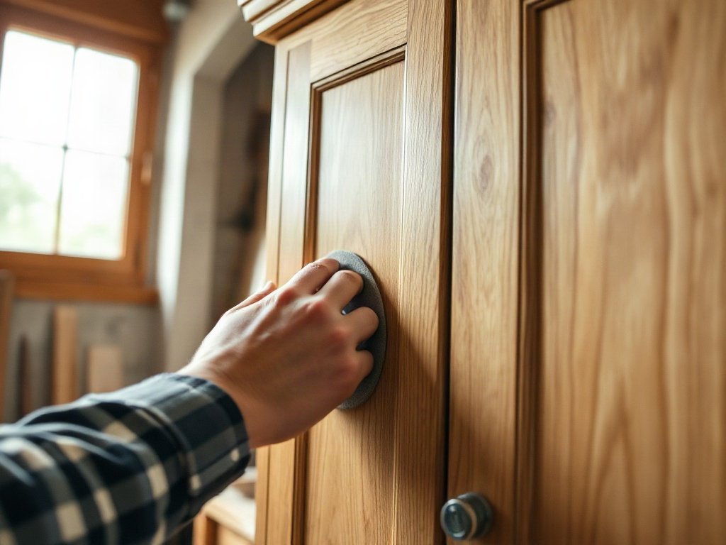 Lợi ích của tủ quần áo gỗ sồi trong việc bảo quản Thợ mộc đang xử lý bề mặt tủ quần áo gỗ sồi trong xưởng